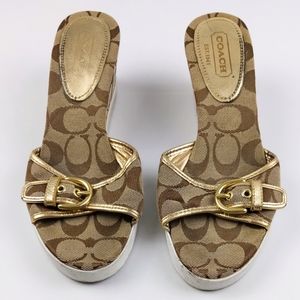 COACH PERRY 6.5 Shoes BROWN GOLD sandals WEDGE